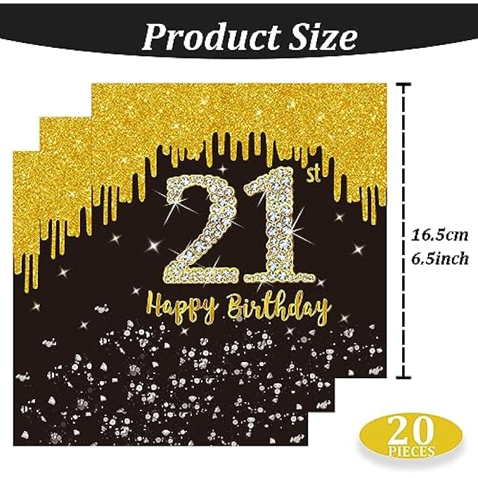 PACK OF 20 BLACK AND GOLD PAPER PARTY NAPKINS TABLE DECORATION 21ST BIRTHDAY DECORATION NAPKINS PAPER NAPKINS FOR MAN WOMAN BIRTHDAY PARTY DECORATION PARTY SUPPLIES BLACK GOLD - Image 3